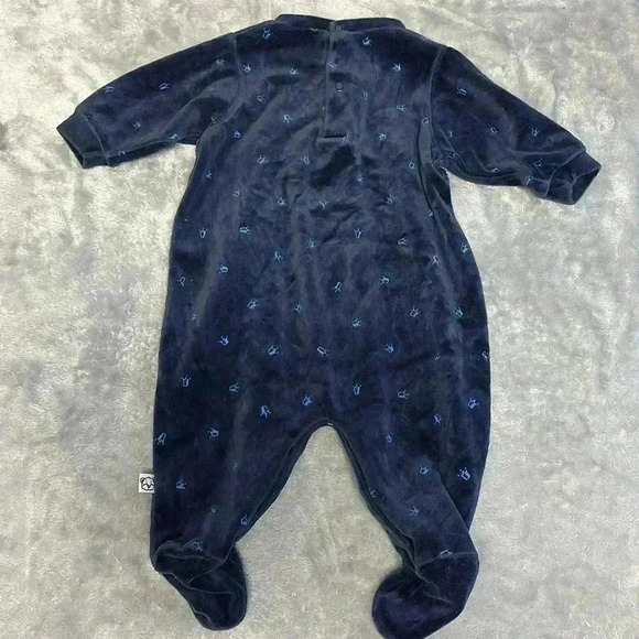 Petit Lem - Navy Velour baby footed sleeper. Size 9 months - Picture 4 of 4